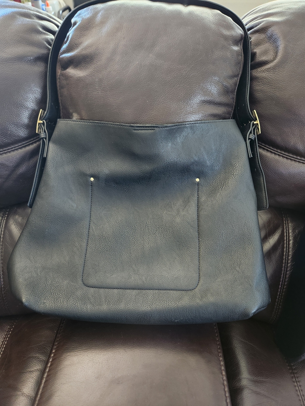 Universal Thread Black Tote Shoulder Bag with Gold-Tone Accents